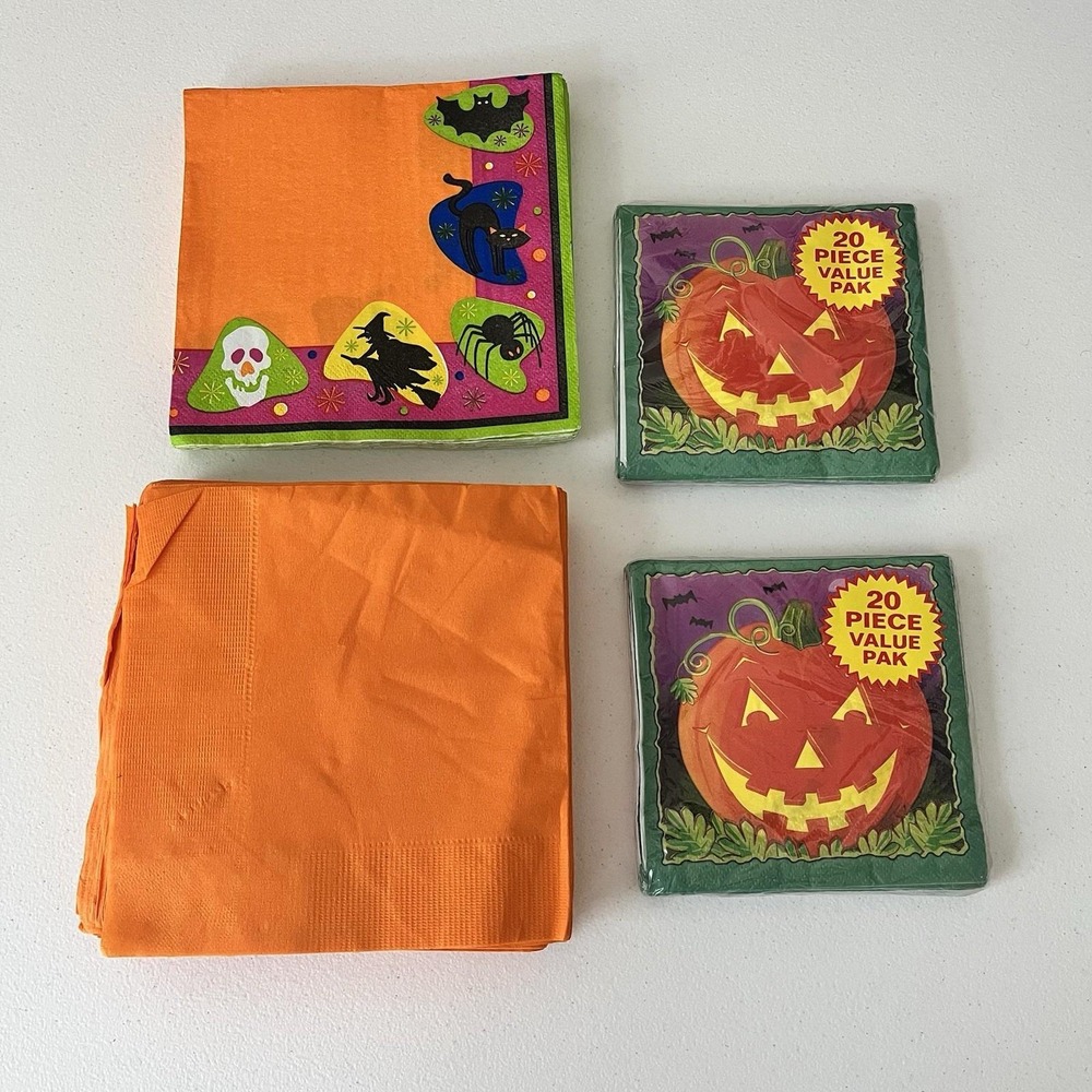 90s Y2K Halloween Paper Napkin Lot pumpkins jack o lantern scaredy cats witches